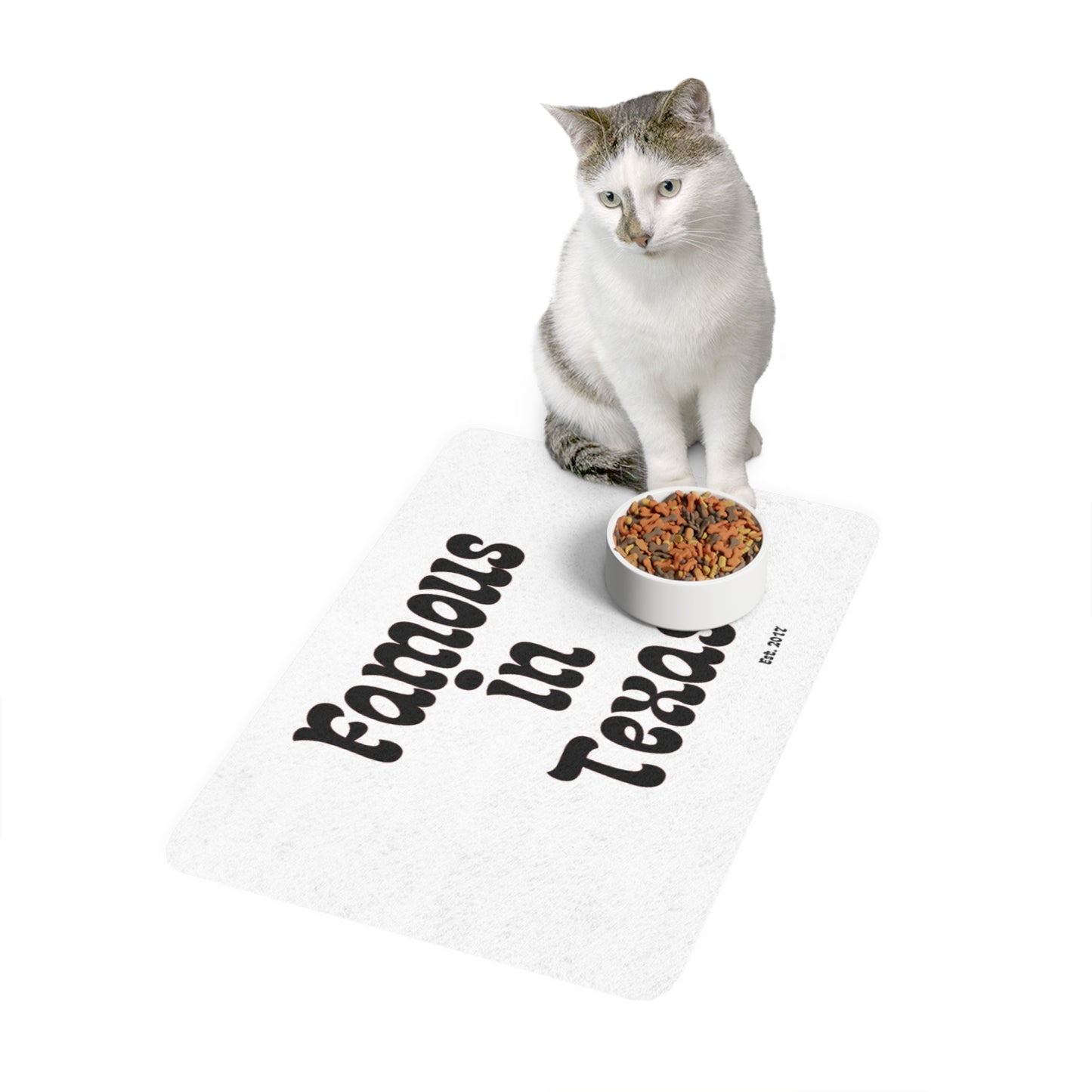 Even our Pets are Famous In Texas Pet Food Mat (12x18)